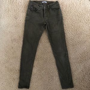 Low rise olive green skinny jeans